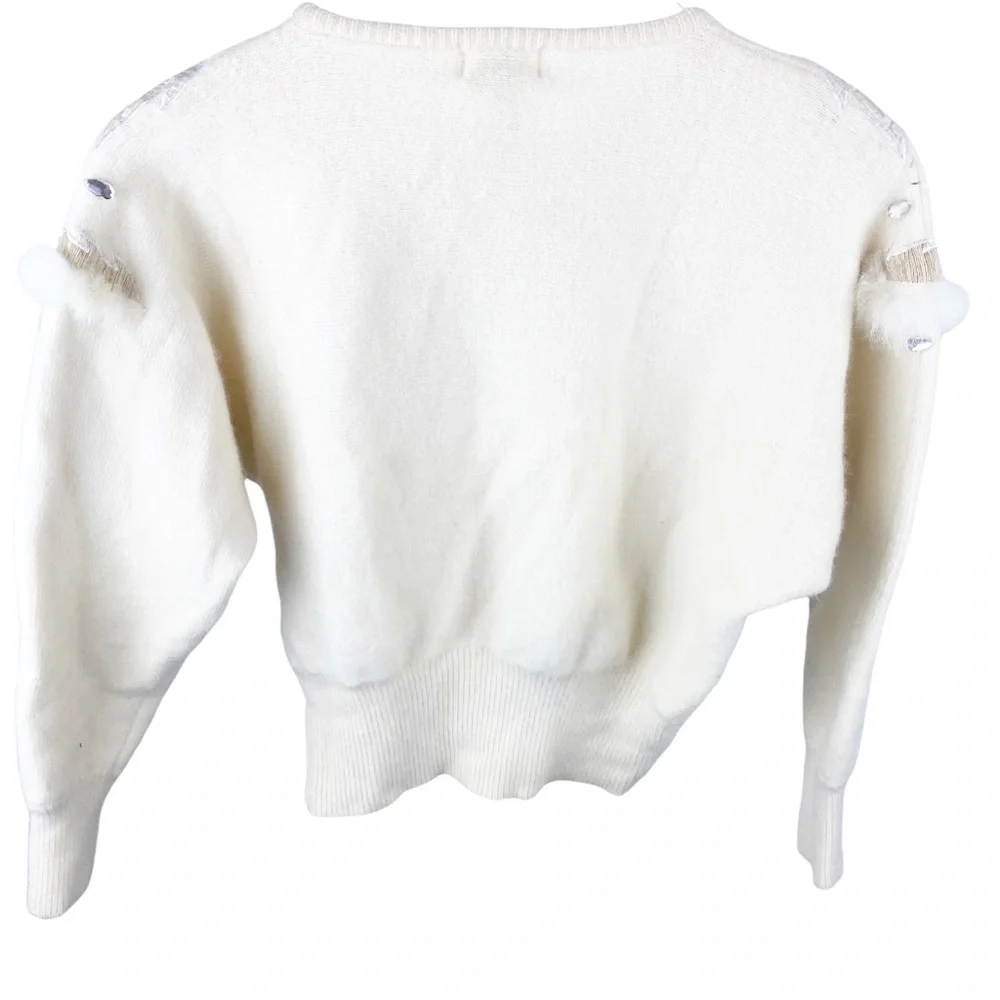 Vintage Reve Ivory Lambswool Rabbit Hair Angora Embroidered Sweater Size Medium - Picture 7 of 9